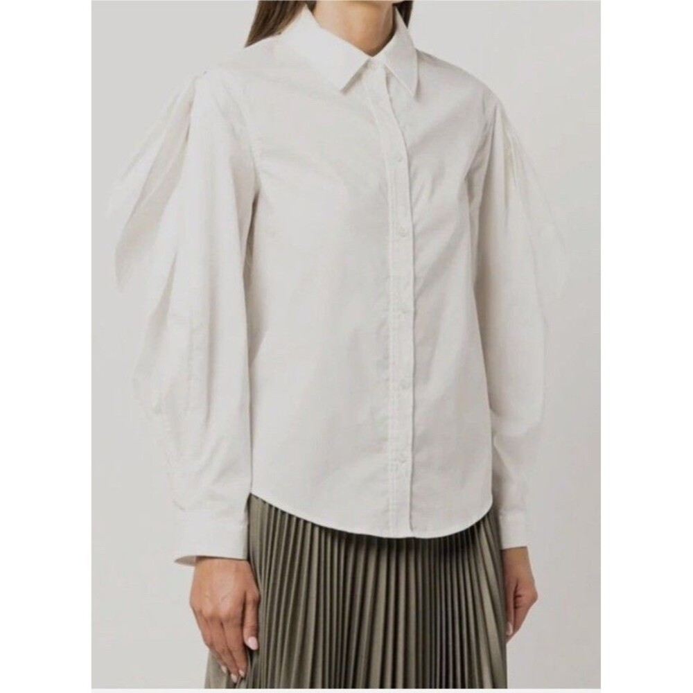Tanya Taylor Women's White Self-Tie Shoulder Button-Up Shirt Top Size M NWT $295